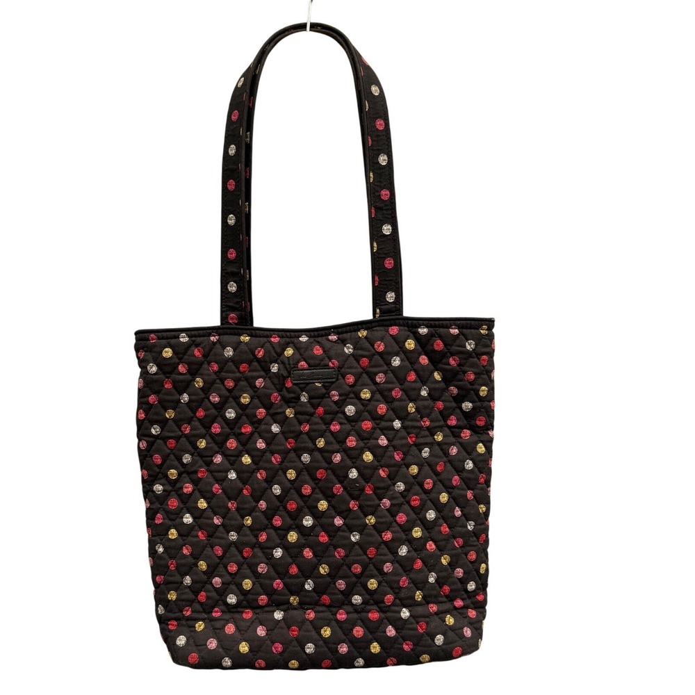 Vera Bradley‎ Quilted Cotton Tote Bag Black Polka Dot Red Floral Interior Large